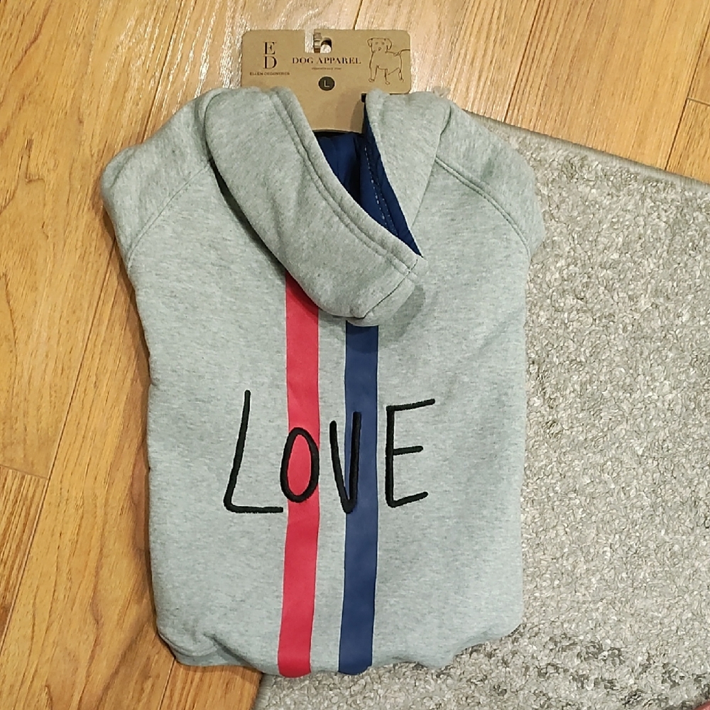 Ellen DeGeneres Gray Dog Hoodie with Love Design